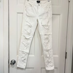 bebe White Skinny‎ Jeans Super Distressed Tight Fit Baddie It Girl Glam Size 27